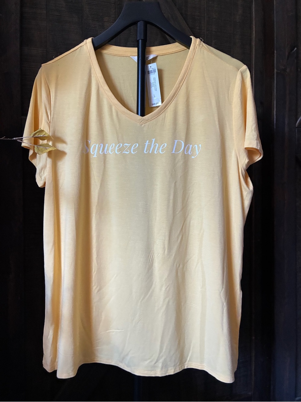 Soma 'Squeeze the Day' V‑Neck Tee in Pale Yellow